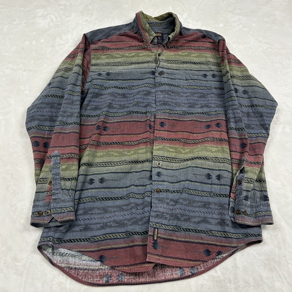 Woolrich Flannel Shirt Mens L Multicolor Southwestern Aztec Stripe Button Down